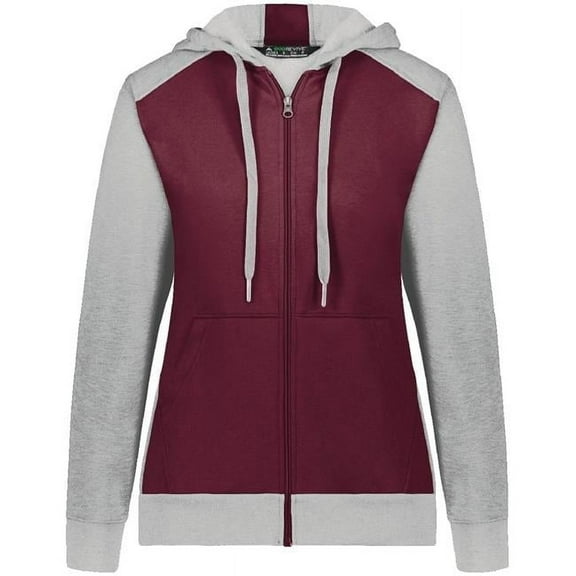 Augusta Sportswear B24934127 Women Eco Revive Three-Season Triblend Fleece Full-Zip Hooded Sweatshirt, Gold & Carbon Heather - 2XL