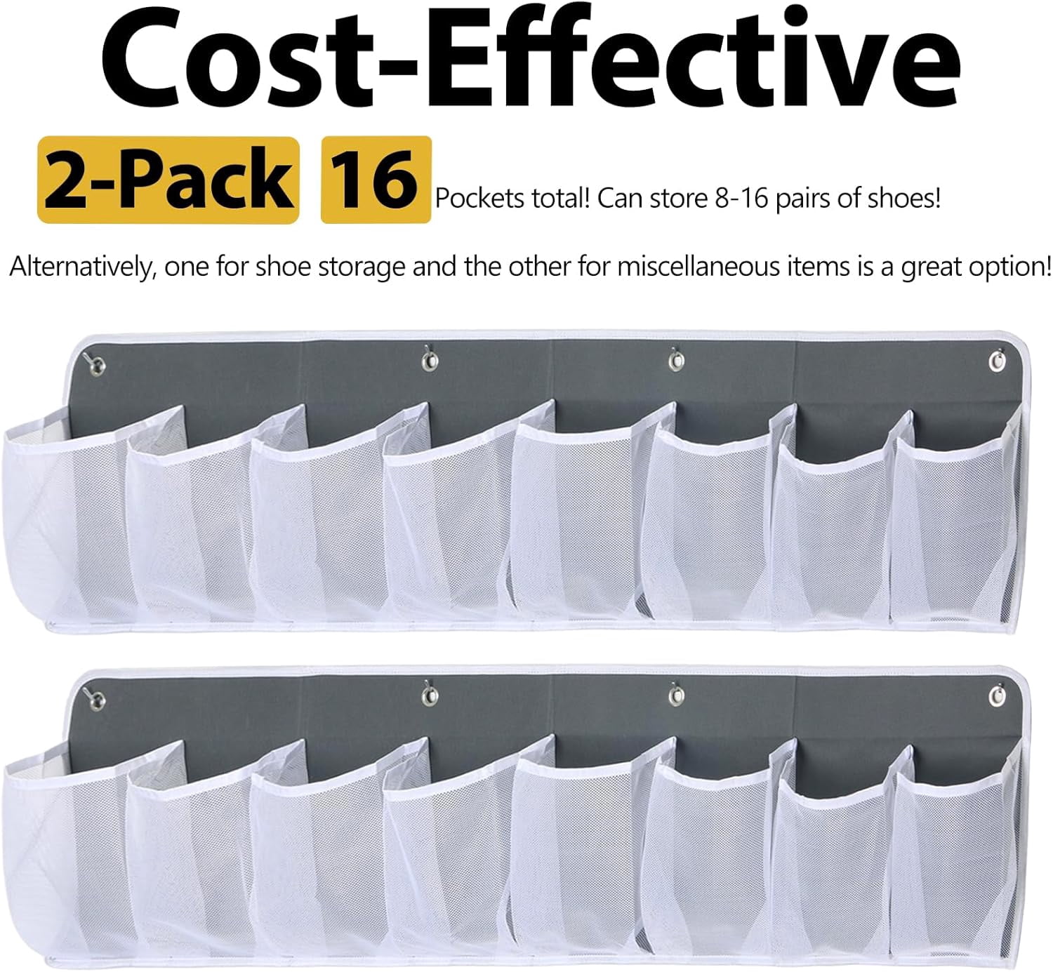 RV Shoe Storage for Bedside - 16 Extra Large Pocket Wall Mounted Entryway Shoes Rack, Bed Hanging Pocket Organizer, Bedside Caddy for Shoes and Tool Accessories,RV & Camper Essentials 2 Pack