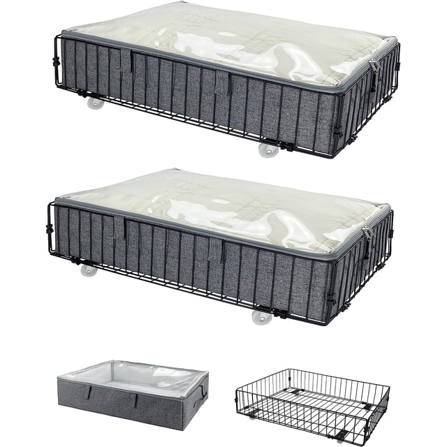 Rolling Under Bed Storage Containers with Clothes Storage Bins on Wheels 2 Pack UXZEB UnderBed