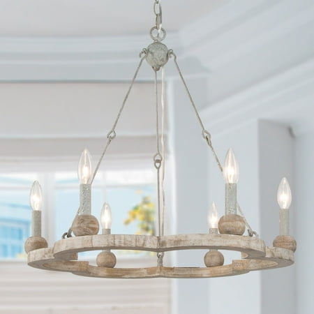 

LaLuz Farmhouse Coastal Candle Chandelier 6-light Round Wagon Wheel Wood Dining Room Ceiling Light Taupe Brushed N/A