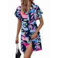 thumbnail image 3 of Womens Summer Shirt Dress Short Sleeve Floral Shift Dress Casual Loose Flowy Beach Sundress Deep M, 3 of 9