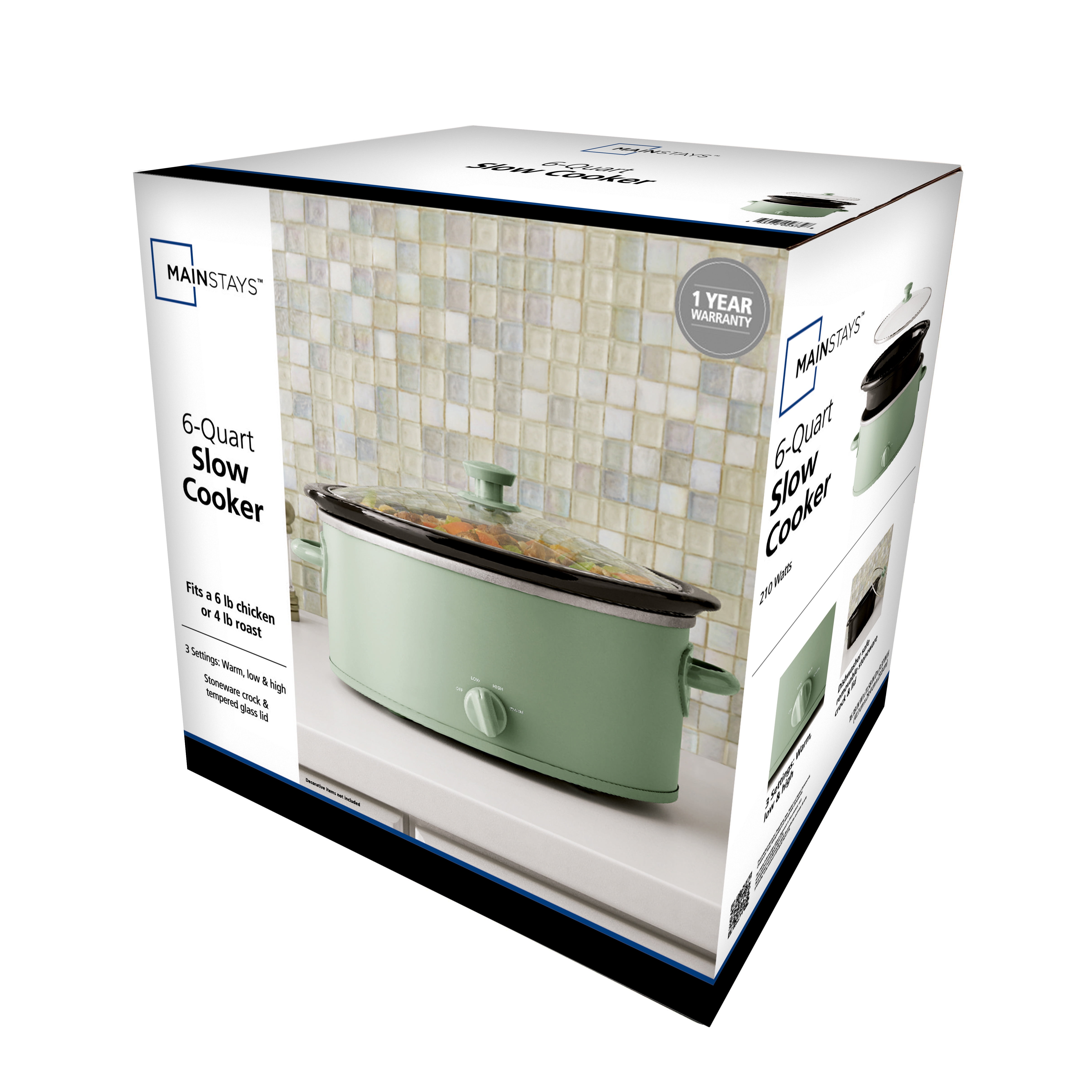 Mainstays 6 Quart Manual Slow Cooker, Green Sage