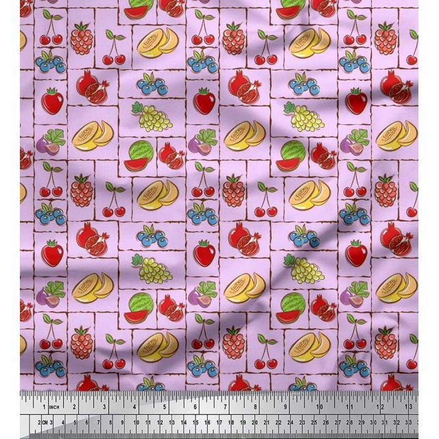 Soimoi Moss Georgette Fabric Mix Fruits Print Fabric by The Yard 42 Inch Wide