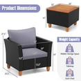 thumbnail image 3 of Gymax Set of 3 Rattan Furniture Set Patio Cushioned Sofa Storage Table w/ Wood Top Gray, 3 of 7
