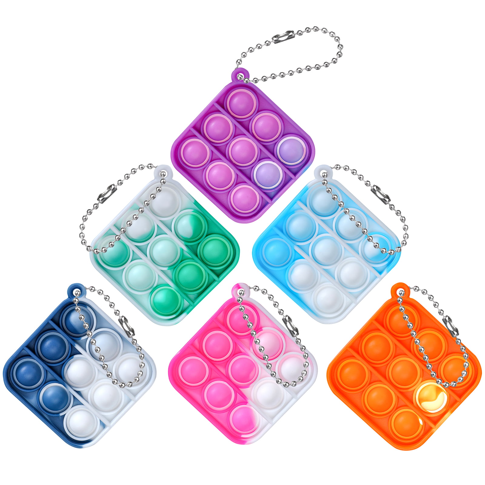 12 Pack Bubble Mini Fidget Toy Simple Dimple Sensory Stress Relief Keychain Game 