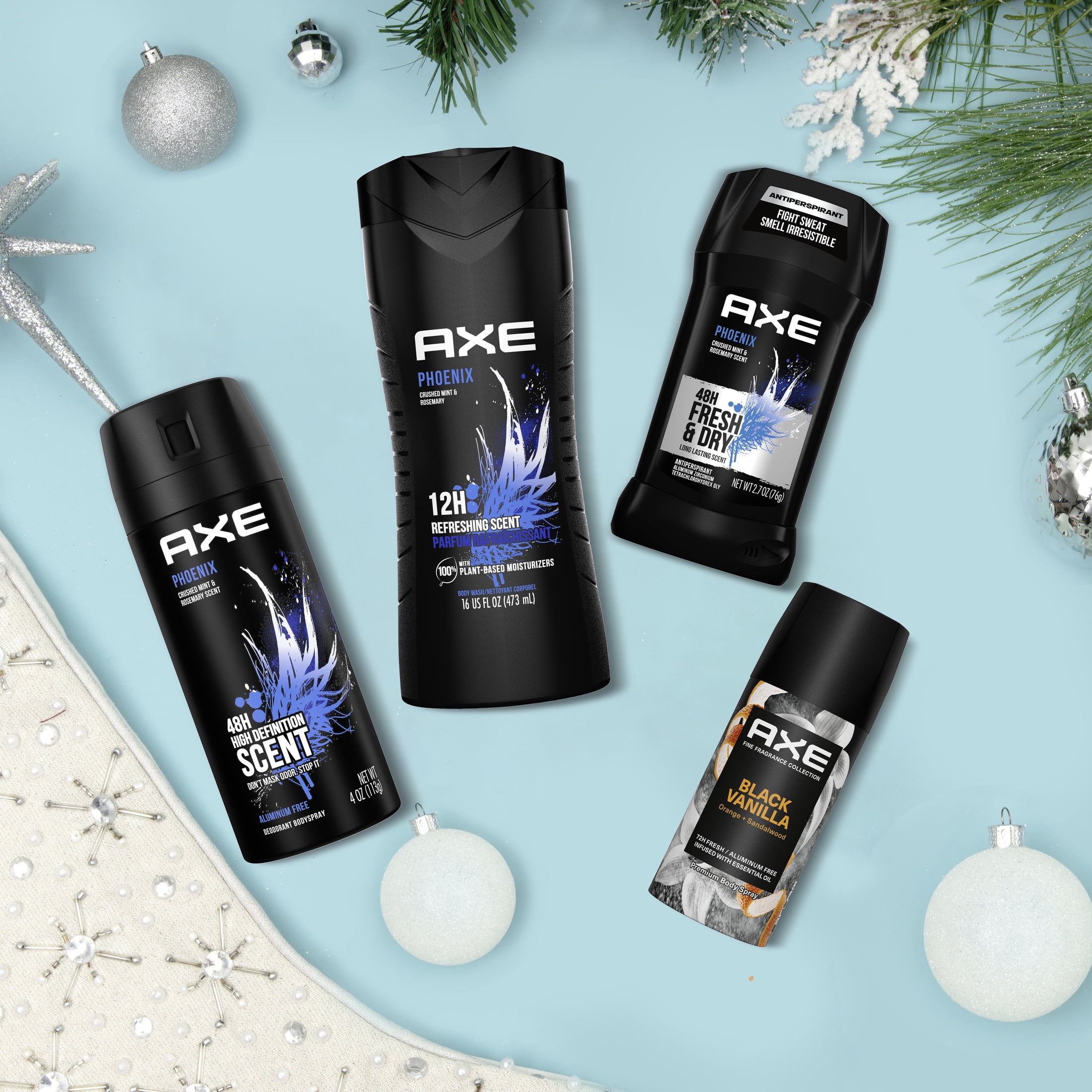 (2 pack) Axe Men's Gift Set Body Wash Deodorant Spray Antiperspirant Deodorant Stick Phoenix Mint Rosemary, 4 Count