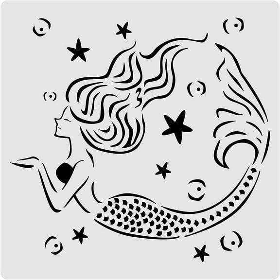 Plastic Reusable Drawing Painting Stencils Templates for Painting on Scrapbook Fabric Tiles Floor Furniture Wood Square Mermaid Pattern 300x300mm