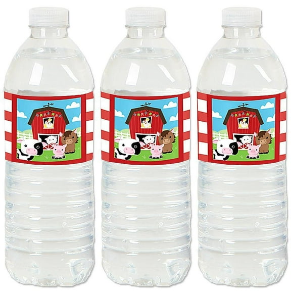 Big Dot of Happiness Farm Animals - Barnyard Baby Shower or Birthday Party Water Bottle Sticker Labels - Set of 20