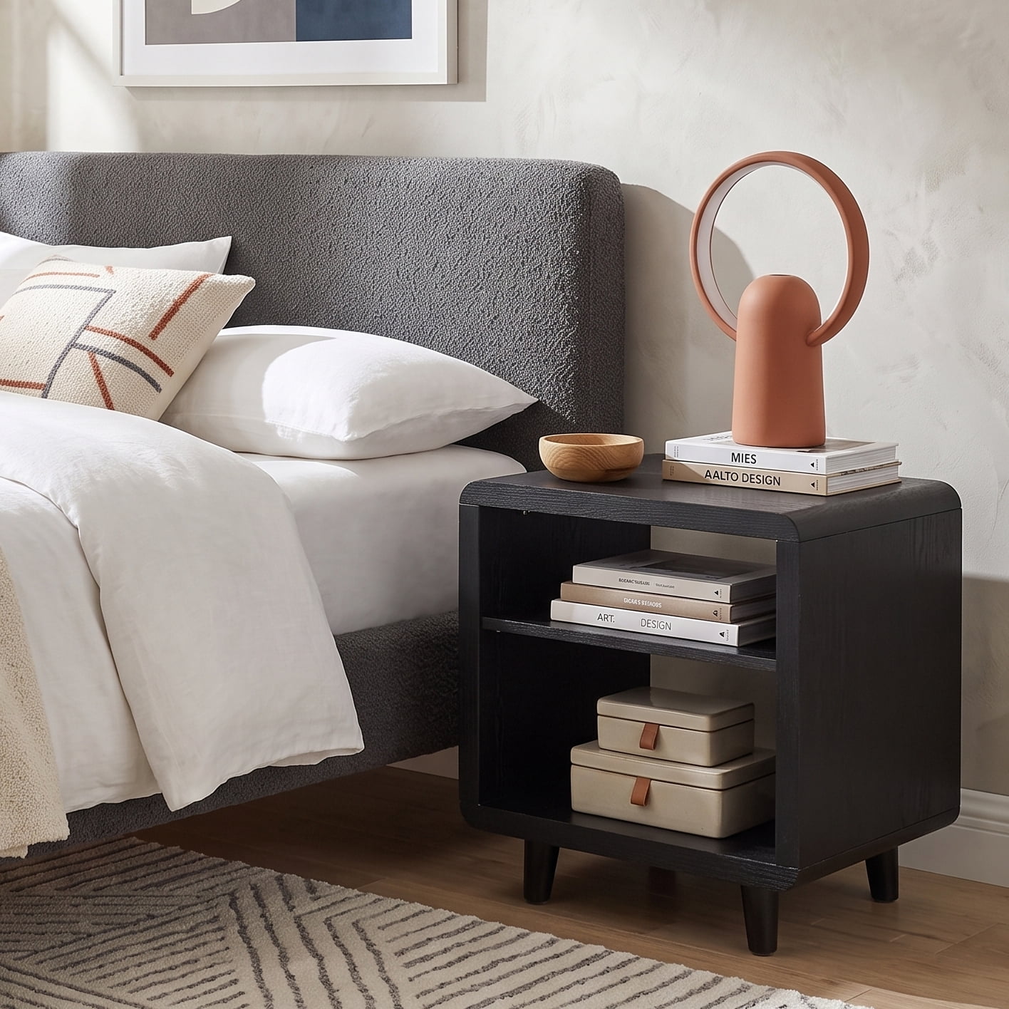 Roundhill Furniture Lux Modern Wood Shelf Side Table, Bedside Nightstand, Black