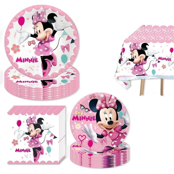 Minnie Party Supplies - Minnie Theme Tableware The set includes 9 inch plates, 7 inch plates,, Tablecloth, Napkins