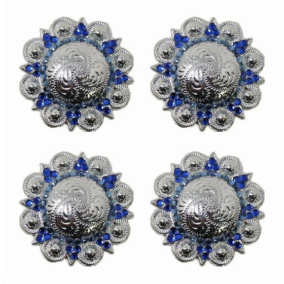 Set of 4 Screw Back 1-1/4" Blue Rhinestone Western Tack Conchos CO40