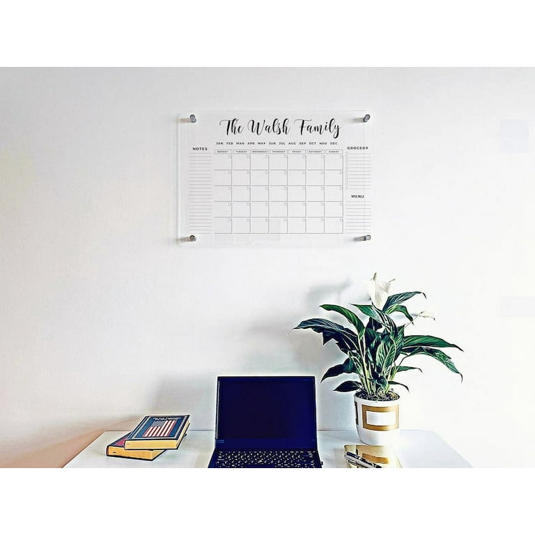 Dry Erase Acrylic Calendar, Personalized With Family Name, Clear