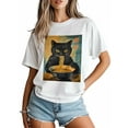 thumbnail image 3 of Women's T-Shirt Vintage Japanese Cat Funny Black Cat Eat Ramen Short Sleeve Casual Tee Classic Crew Neck T Shirt for Women White, XS, 3 of 7