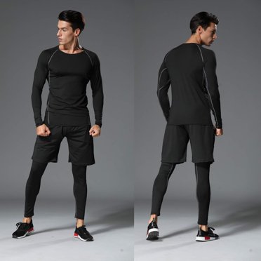 Moxiu Men Compression Suit Sports Running Set For Men,Compression Shirt Pants Skin-Tight Long Sleeves Quick Dry Fitness Tracksuit Gym 2025 Hot Pink,M