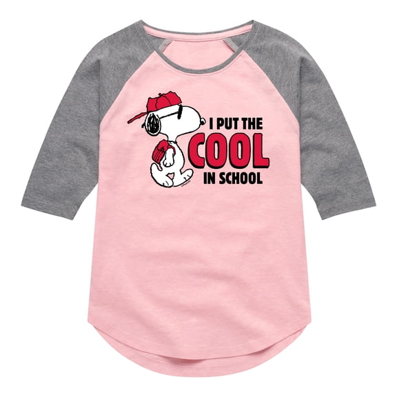 Peanuts - Snoopy - I Put the Cool in School - Toddler & Youth Girls Raglan Graphic T-Shirt