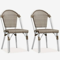 PURPLE LEAF Dining Chair Set of 2 Outdoor Dining Chairs French Hand-Woven Wicker White Print Finish Armless Chairs for Patio Porch Garden Indoor, Coffee