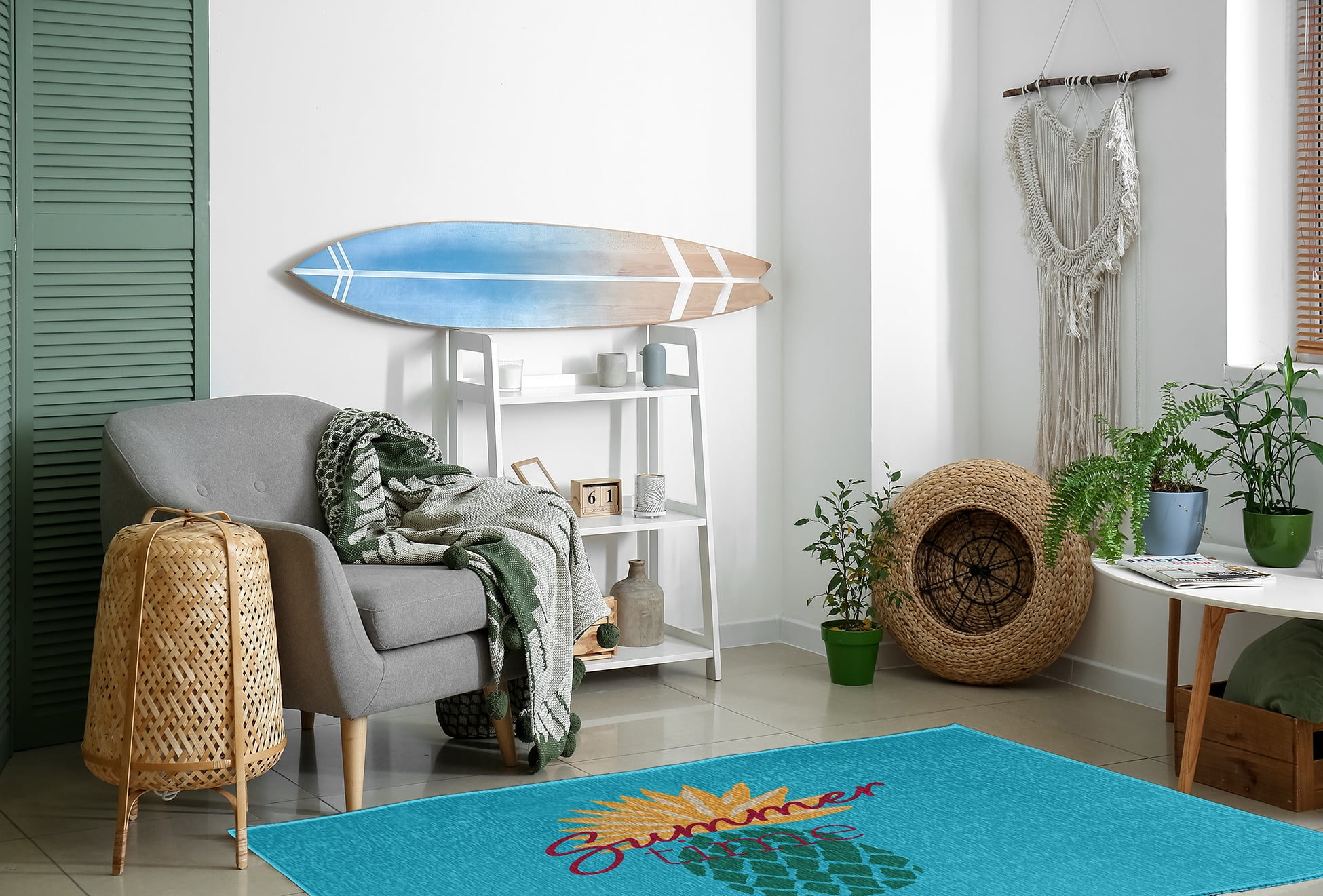 4' x 6' Simply Daisy Summer Time Pineapple Tropical Chenille Area Rug, Lipstick Pink