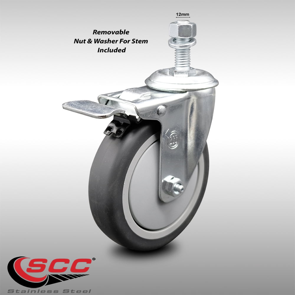 Stainless Steel Thermoplastic Rubber Swivel Threaded Stem Caster 5" x