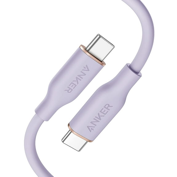 Anker Powerline III Flow, USB C to USB C Cable 100W 3ft, Type C Charging Cable Fast Charge (Lilac Purple)