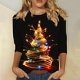 thumbnail image 2 of Womens T-shirts Xmas Tree Print Christmas Shirts 3/4 Sleeve Tops Round Neck Casual Trendy Holiday Graphic Tees (M, Black 02), 2 of 5