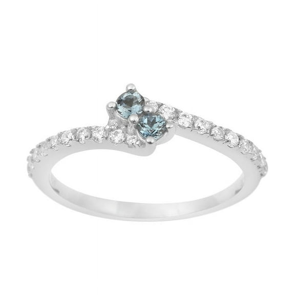 Mooneye 4mm Round Shape London Blue Topaz 925 Sterling Silver Dual Stone Women Bypass Wedding Ring
