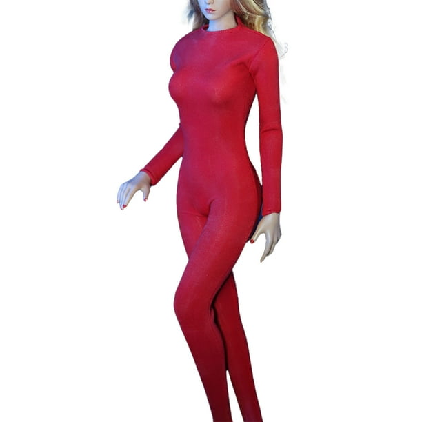 Ropa de muñeca 1/6 Escala Disfraz de manga larga manga larga Mono Negro Para Mujeres One Pieza Faux PU Cuero Celipe Modelo Accesorios Rojo Speravity FN001628-03