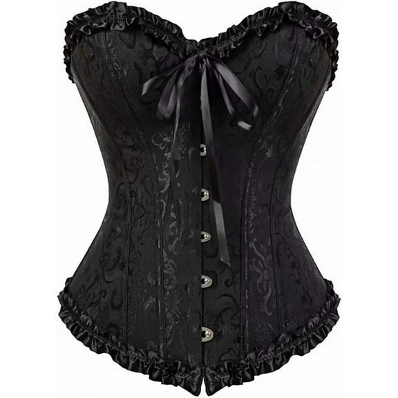 Black Corset Tops for Women, Bustier Shapewear Women's Lacing Corset Satin Floral Lace Waist Push Up Body Shaper Vintage, S