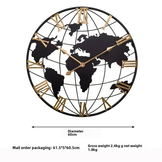 Industrial Retro Iron 3D Map Wall Clock with Creative Digital & Pointer Display, 24-Hour Indicator, Sweep Second Motor – Stylish Compact Decor (61.5*5*60.5cm) for Home, Office, Public Spaces