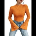 thumbnail image 2 of Camiseta de Larga Acampanada con Cuello Alto Y2K para Mujer, Camisa Ajustada con Ribete en Forma de Lechuga Naranja L, 2 of 9