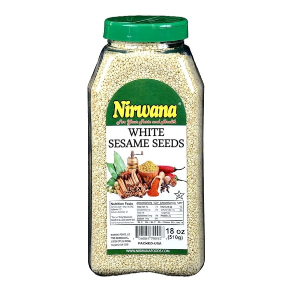 White Sesame Seeds Raw and Untoasted Perfect for Cooking, Baking, and Garnishing Ideal for Hummus, Sushi, Bagels, and More Jar by Nirwana - 18 oz