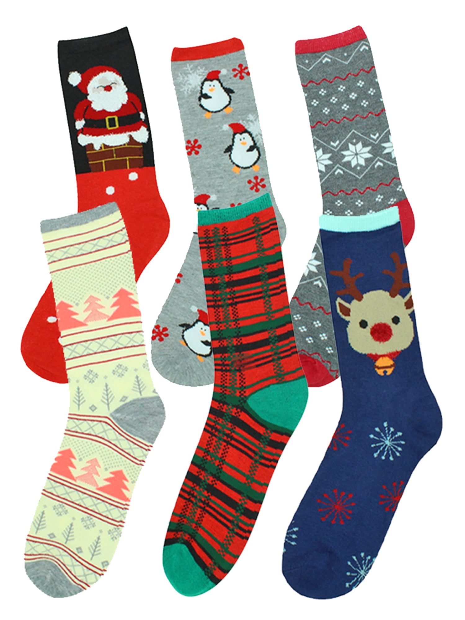 Adorable Christmas Holiday 6-Pack Crew Socks For Women - Walmart.com