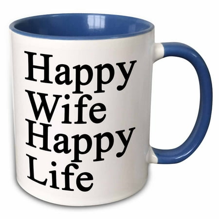

3dRose Happy Wife Happy Life Black - Two Tone Blue Mug 11-ounce