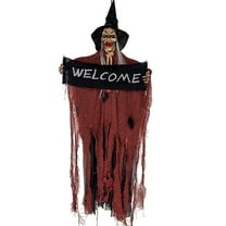 HCTSHG Halloween Decoration Outdoor Life-Size Animated Witch with Scary Moving Mouth & Arms and Glowing LED Eyes, Creepy Sound for Yard, Porch