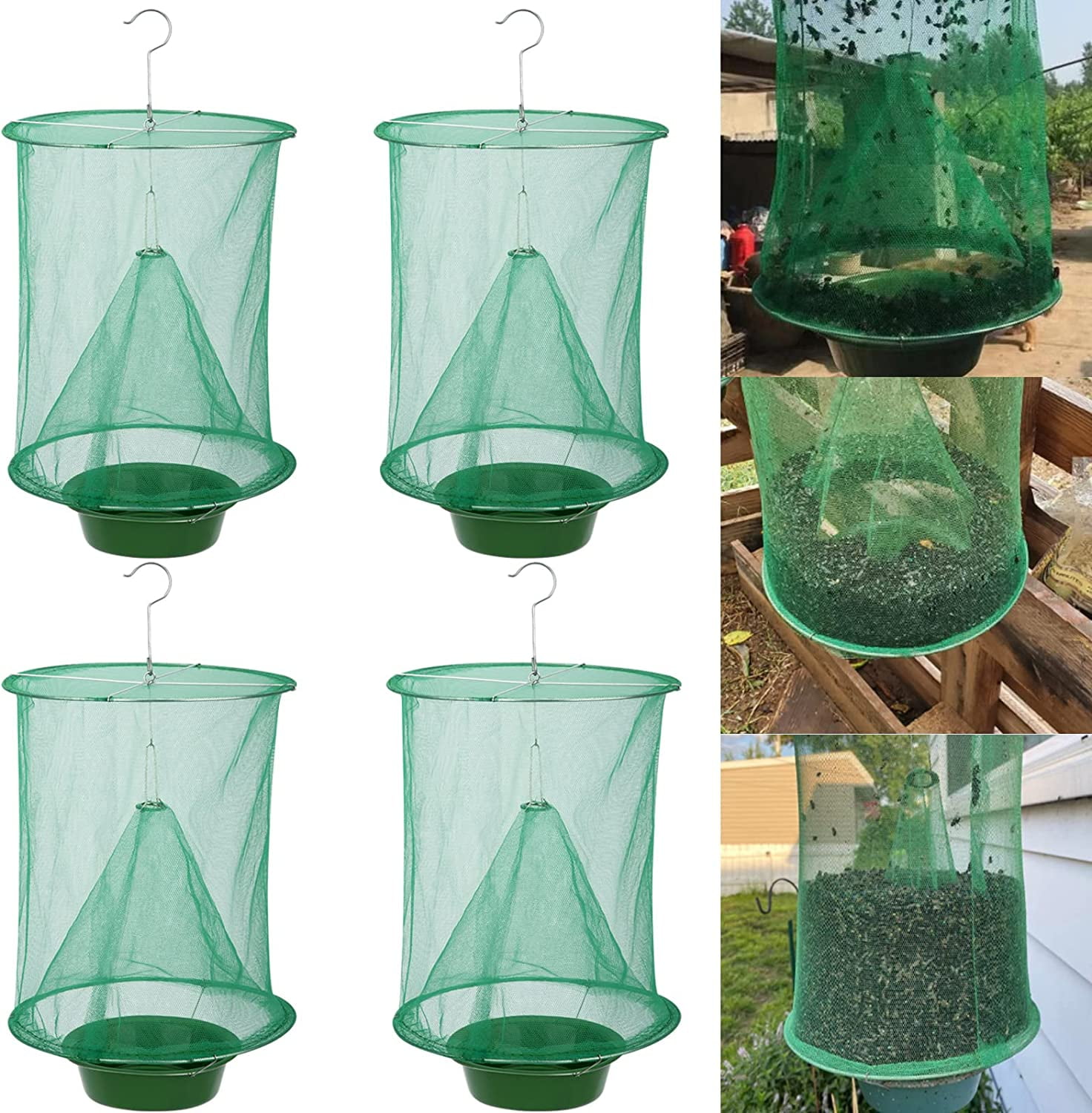 4 Pack Ranch Fly Traps Reusable Fly Traps with BaitTray Outdoor