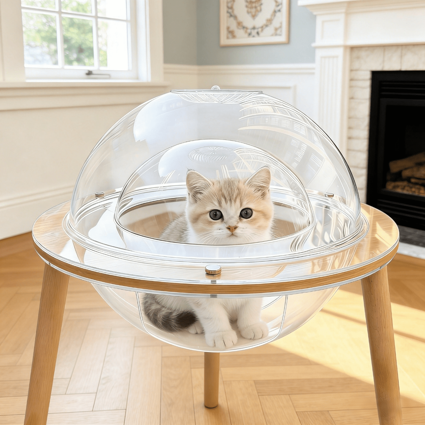 Large Cat Cave for Pet Cat House-360° Immersive Cat TV with Internal Tunnel, Heavy-Duty Plywood Base 4mm Thick Acrylic, Indoor Cat Enrichment Furniture