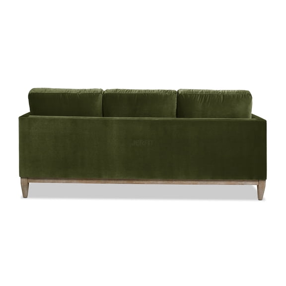 JERFIT Modern Farmhouse Velvet Sofa 84 Inch, 3-Seater Couch with Reversible Cushions and Wood Legs, Green Living Room Furniture