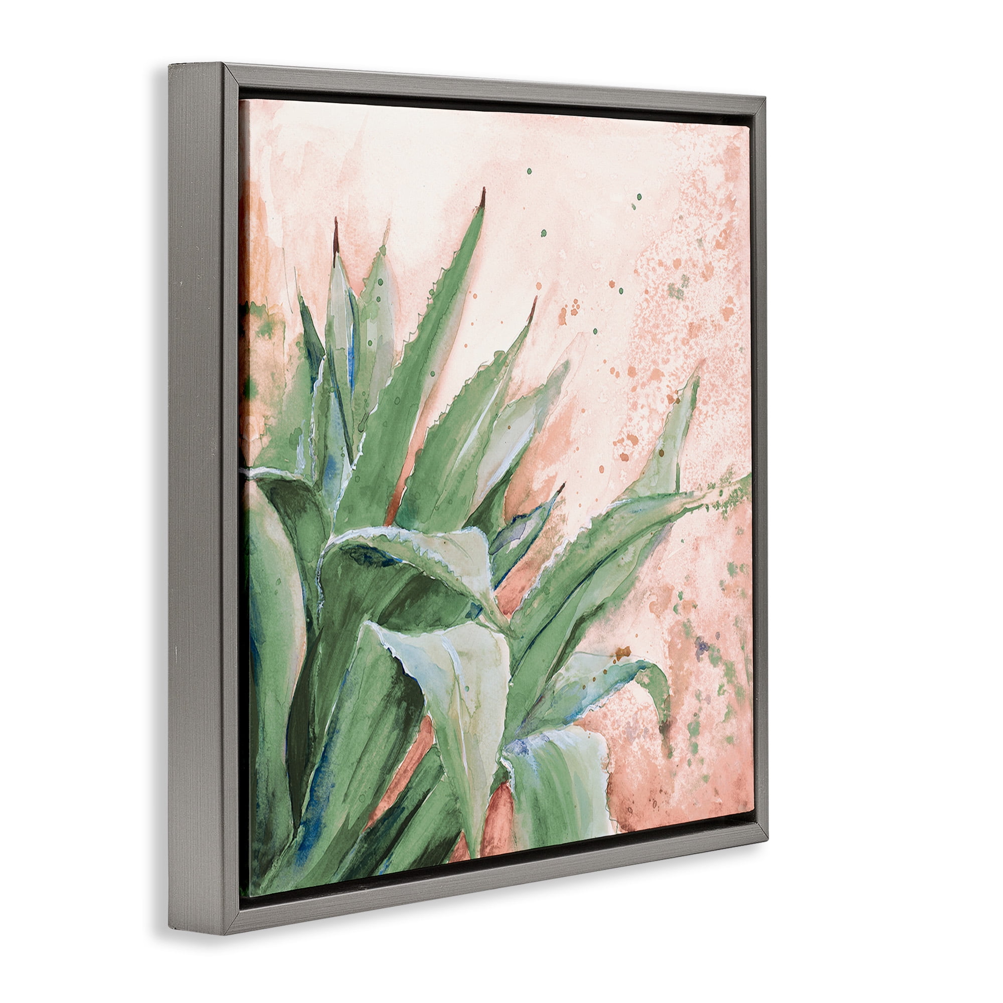 Stupell Industries Green Succulent Plant Leaves Botanical & Floral Painting Gray Floater Framed Canvas Art Print Wall Art, 25 x 25