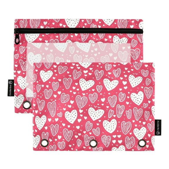 ALAZA 2 Pack Pencil Pouch Hearts Pencil Case for 3 Ring Binder Clear Window Pencil Bag Organizers