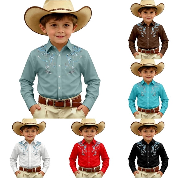 SGMVNU Kids Boys Girls Western Cowboy Shirt Retro Vintage Long Sleeve Button Down Dress Halloween Top, Size 4-5 Years, Army Green