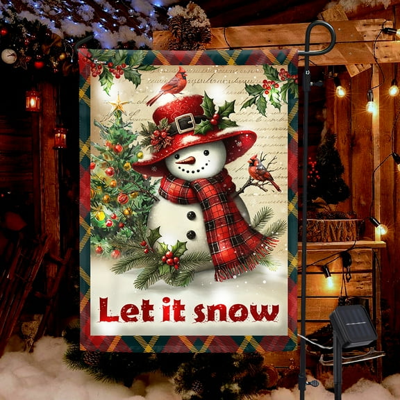 FLAGWIX Snowman Christmas Let It Snow with Cardinal Solar LED Garden Flag (11.5" x 17.5") VTM621SF - USA Flags Decor Indoor Outdoor