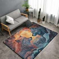 TEQUAN Area Rugs for Living Room Bedroom, Cartoon Watercolor Wolf Printed Carpet Non-Slip Door Mat Polyester Floor Mats, 60" x 39"