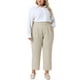 thumbnail image 2 of Pantalones de trabajo de oficina plisados para mujeres de tallas grandes Agnes Orinda, de cintura alta, rectos, casuales de negocios con bolsillo 1X color caqui claro, 2 of 5