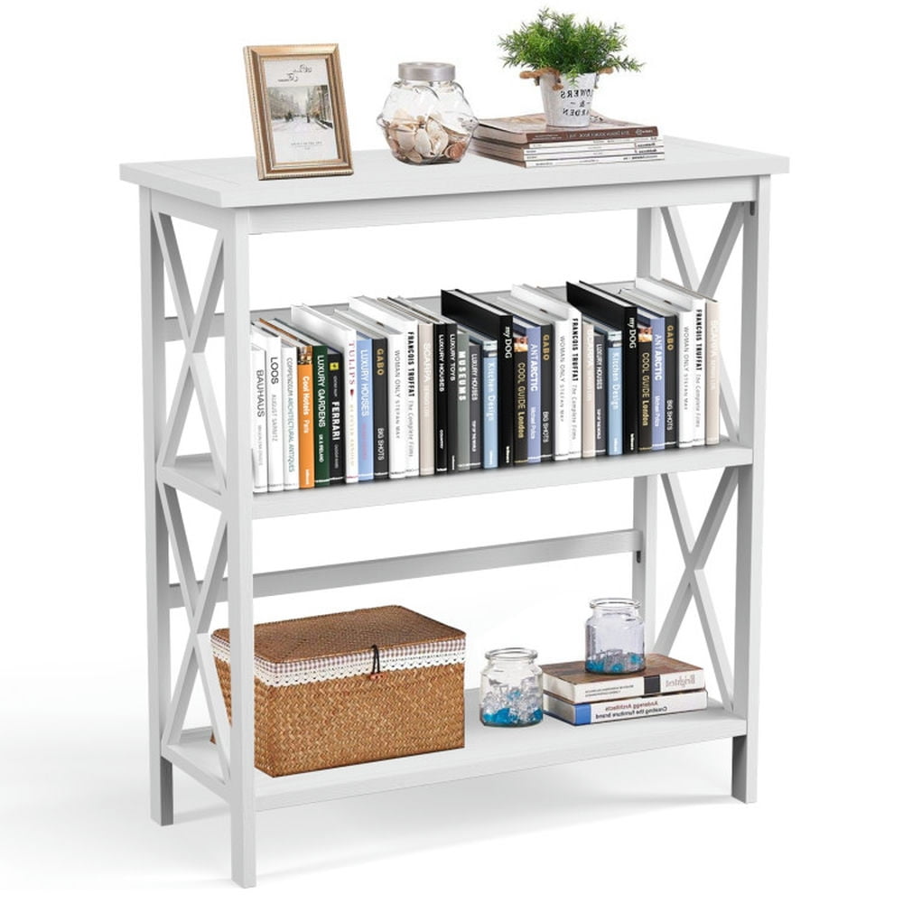 Demi Bonn 3-Tier Wooden Bookshelf, Multi-Functional X-Design Etagere Storage Bookcase, White
