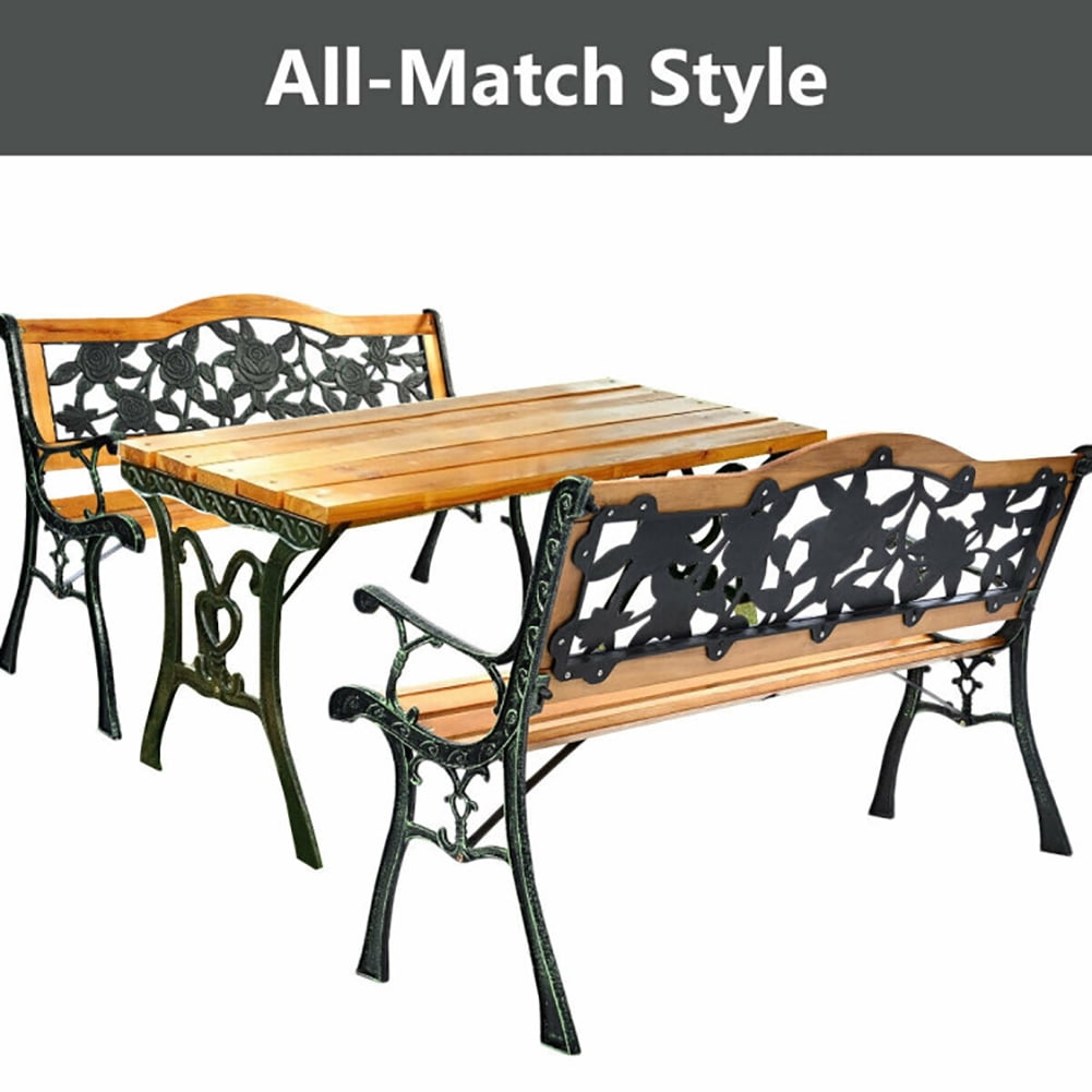 Aimee Lii Garden Bench Chair Outdoor Wooden Loveseat with Iron Armrest, Lawn Chairs