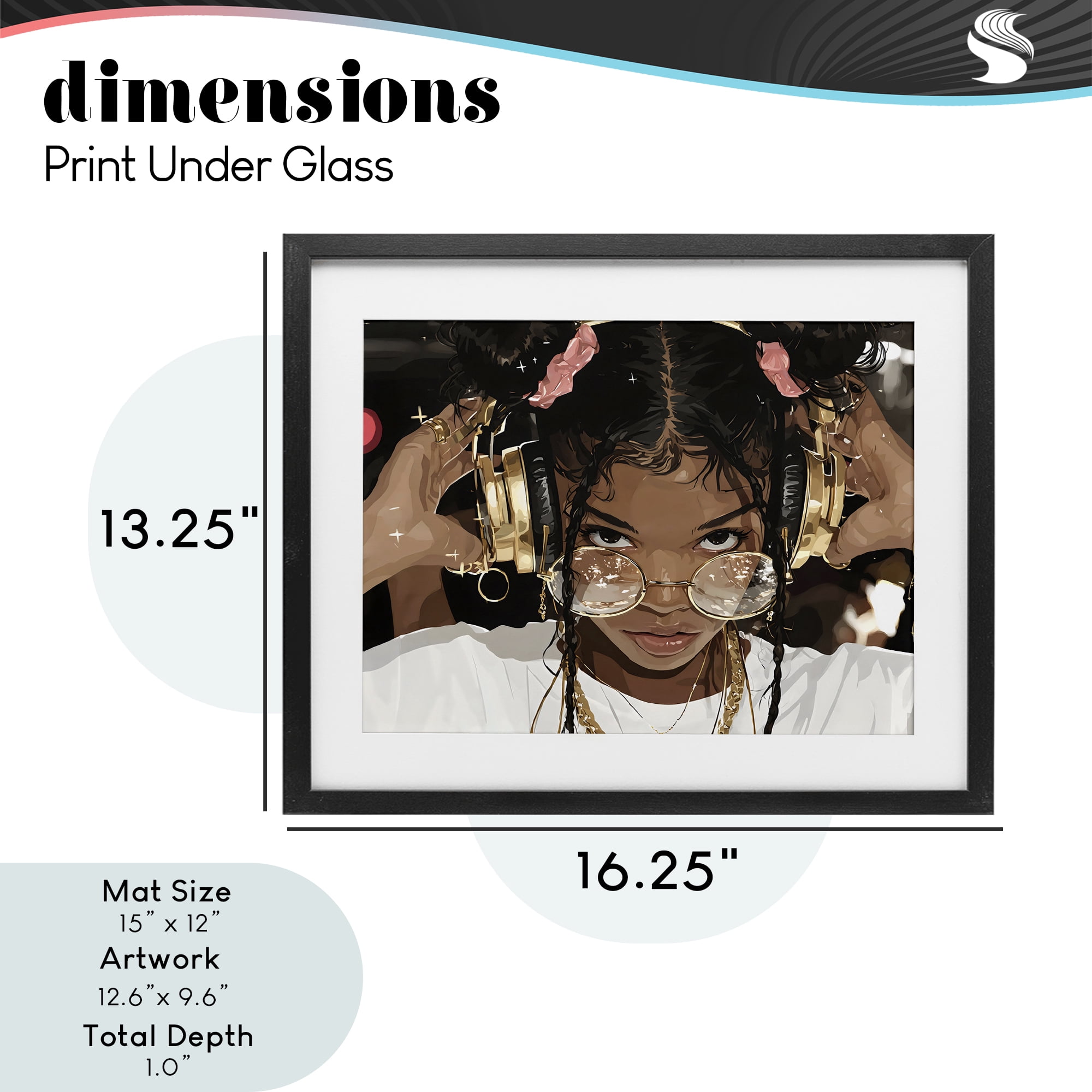 Stupell Industries Trendy Girl with Gold Headphones Black Framed Print Under Glass, design by Franklyn Gregory
