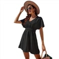 thumbnail image 1 of Vestido Informal de Verano para Mujer, Liso, con Escote en V, Volantes, Corta, Holgado, Negro, Talla L, 1 of 8