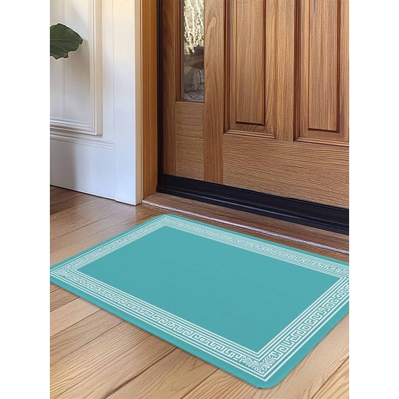 Turquoise Door Mat Indoor Outdoor Entrance, Non Slip Rug for Kitchen Bathroom Entryway Rug, Geometric Boho Ethnic Tile Chic Monochrome Washable Doormat Floor Mat for Office Home Decor 24x36 Inch