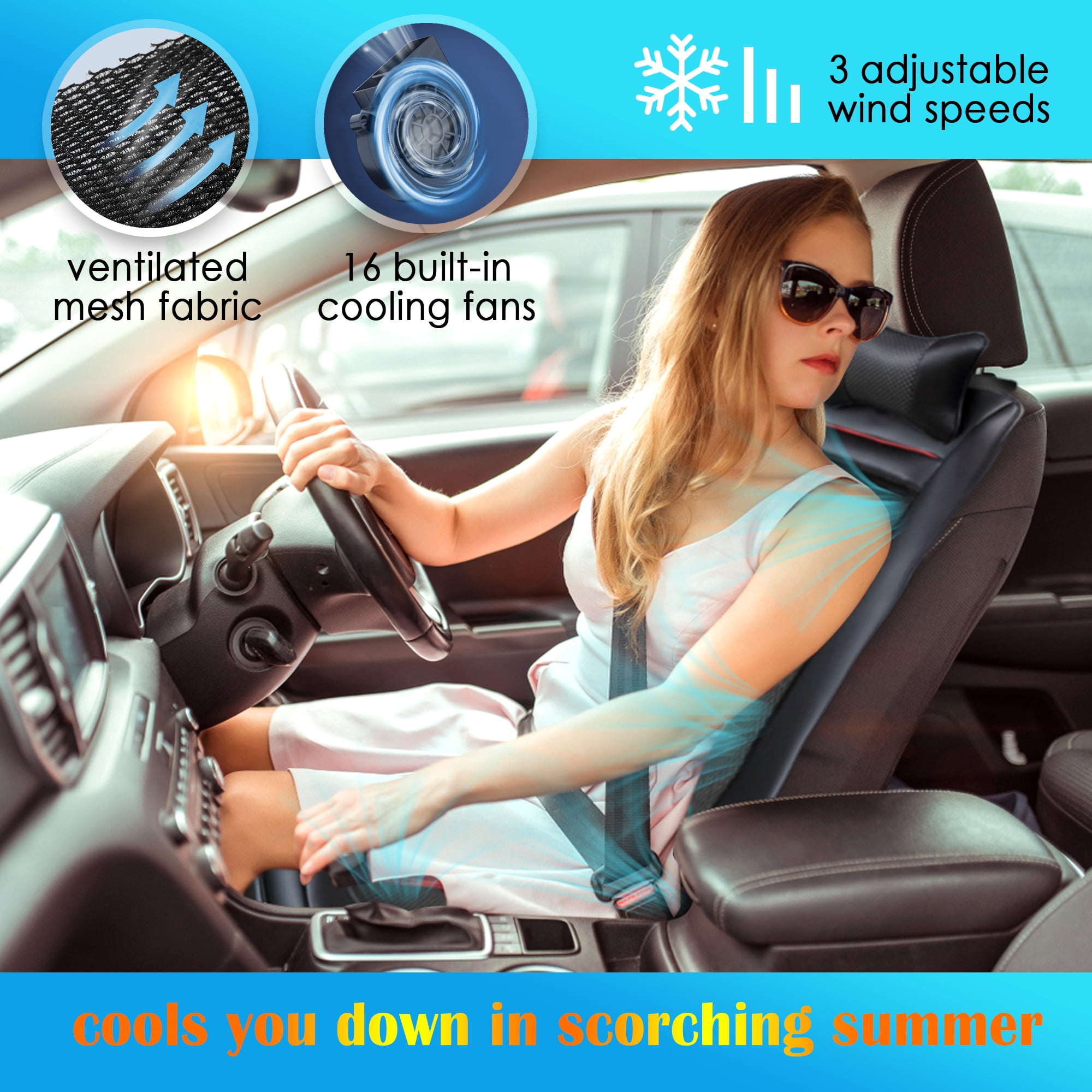 Practisol 12V Cooling and Heated Car Seat Cover Cooling Car Seat Cushion Ventilated Seat Heater Cooler Massage Seat Cushion with Heat Winter Summer Use