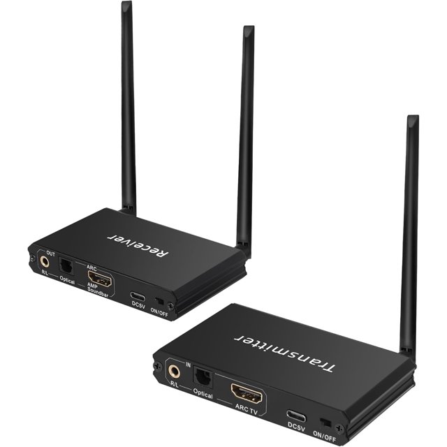 KSRplayer Transmisor y Receptor de Audio Inalámbrico de 2.4GHz con ARC, Óptico, 3.5mm y RCA – Alcance de 164ft, Baja Latencia de 18ms, Receptor Bluetooth 5.3 Integrado (Solo Audio) para TV/proyector