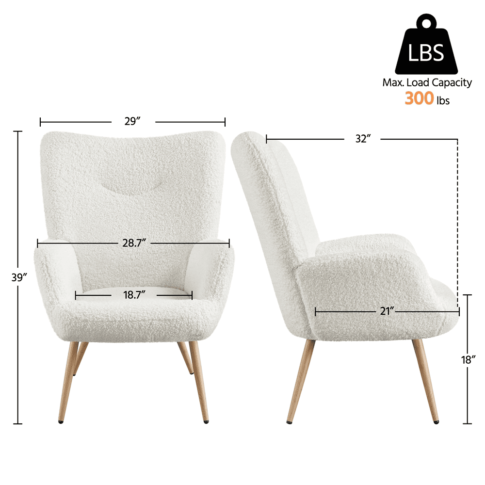 Renwick Mid-Century Modern Wingback Accent Chair, White Boucle